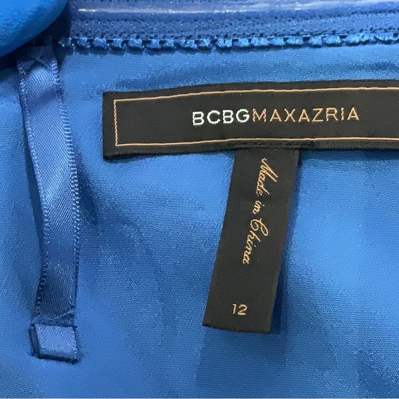 BcbgMaxAzria blue and silver polka dot dress with bow detail and black sash - Picture 4 of 5